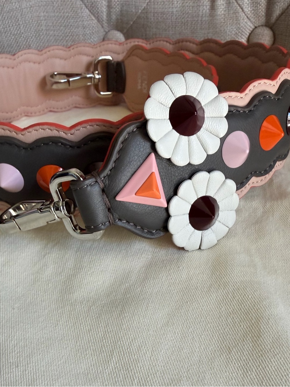 Fendi Shoulder Bag Strap You Floral Studded Scalloped Leather Handbag Strap - Picture 3 of 8